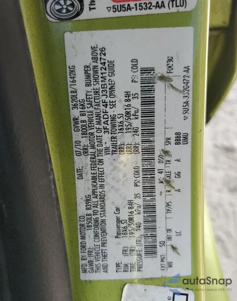 2011 Ford Fiesta Ses z USA, uszkodzony, nr VIN 3FADP4FJ3BM124726